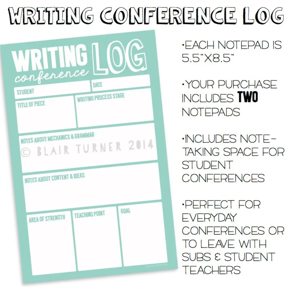 *4/$20* WRITING CONFERENCE LOG NOTEPADS Set of 2